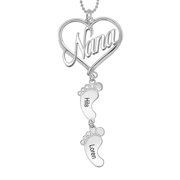 Mother's Day Gift, Mama Heart Pendant With Baby Feet Charm
