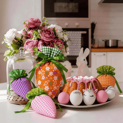 🥕Easter Carrot Goodie Bags | Fabric Drawstring – 6 Plaid Patterns, Reusable for Egg Hunts & Party Favors 🐣