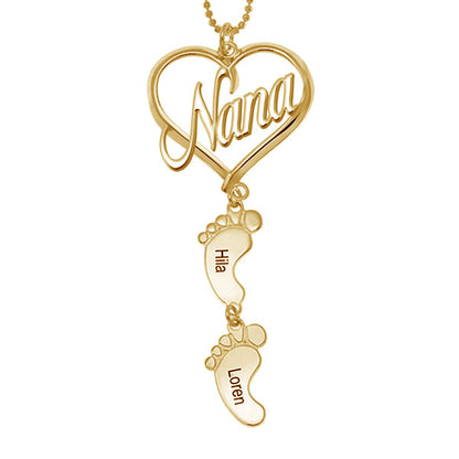 Mother's Day Gift, Mama Heart Pendant With Baby Feet Charm