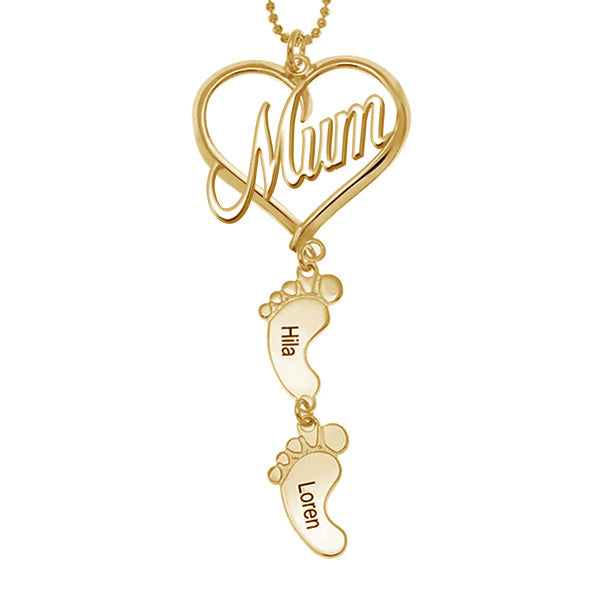 Mother's Day Gift, Mama Heart Pendant With Baby Feet Charm