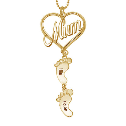 Mother's Day Gift, Mama Heart Pendant With Baby Feet Charm