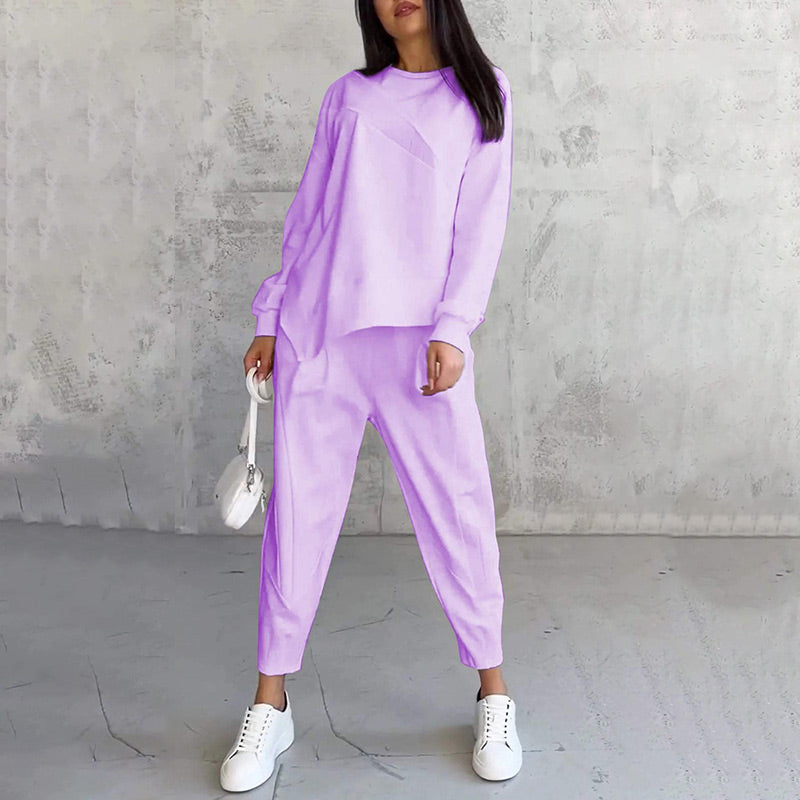 ⏰Limited Time Offer 50% OFF🧡Women Long-Sleeve Irregular Hem Sweatshirts & Pants Set