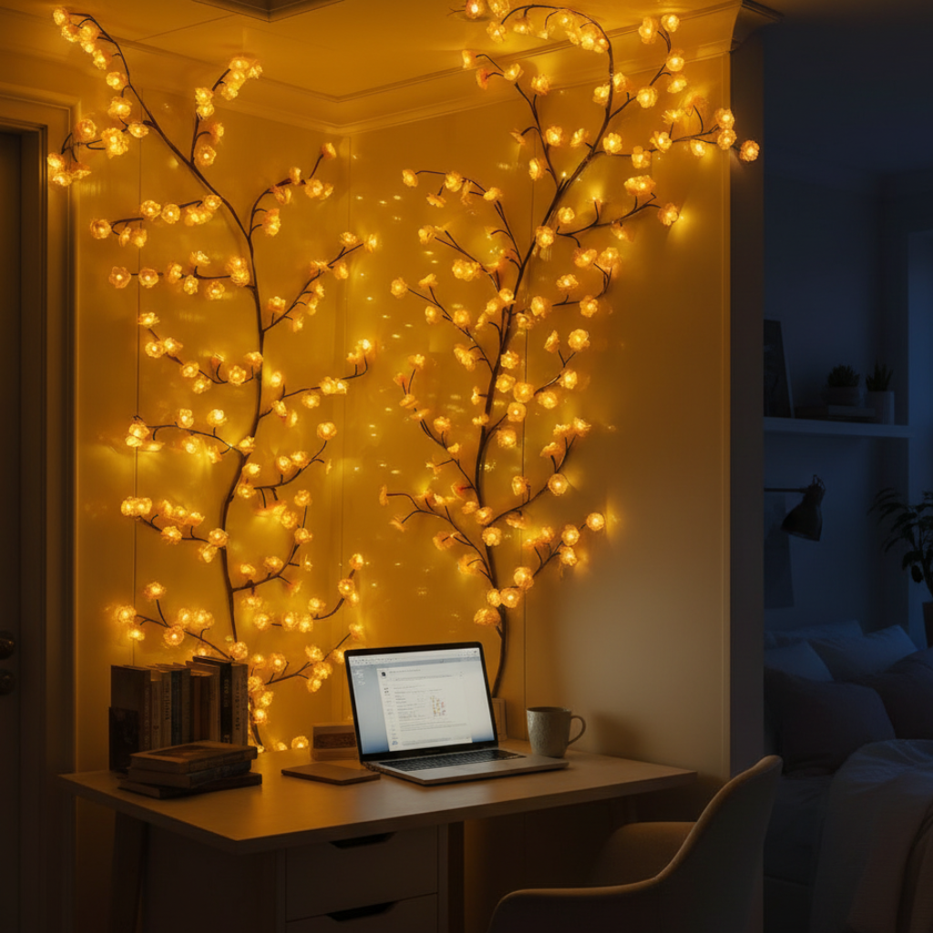🌸 DIY Enchanted Cherry Vine Lights – 7.55FT 8 Modes Remote for Home Decor✨