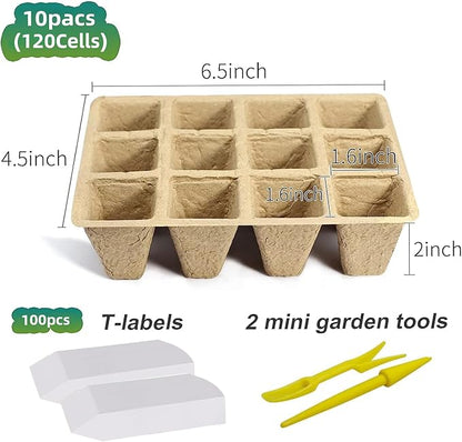 🔥 Limited time🎉120 Cells Seed Starter Tray, 10 Pack Biodegradable Peat Pots with 100 Labels, Plant Starter Kit for Seedlings