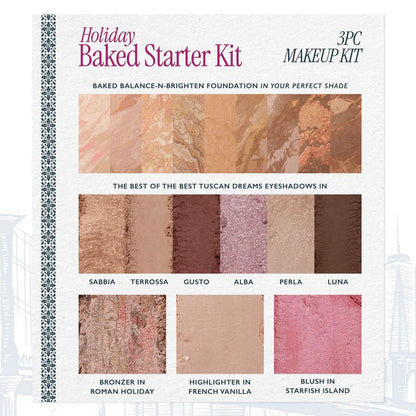 Tuscan Dreams Holiday Baked Starter Kit (4PC)-- Full Face Makeup Palette, Foundation with Limited Edition Brushes