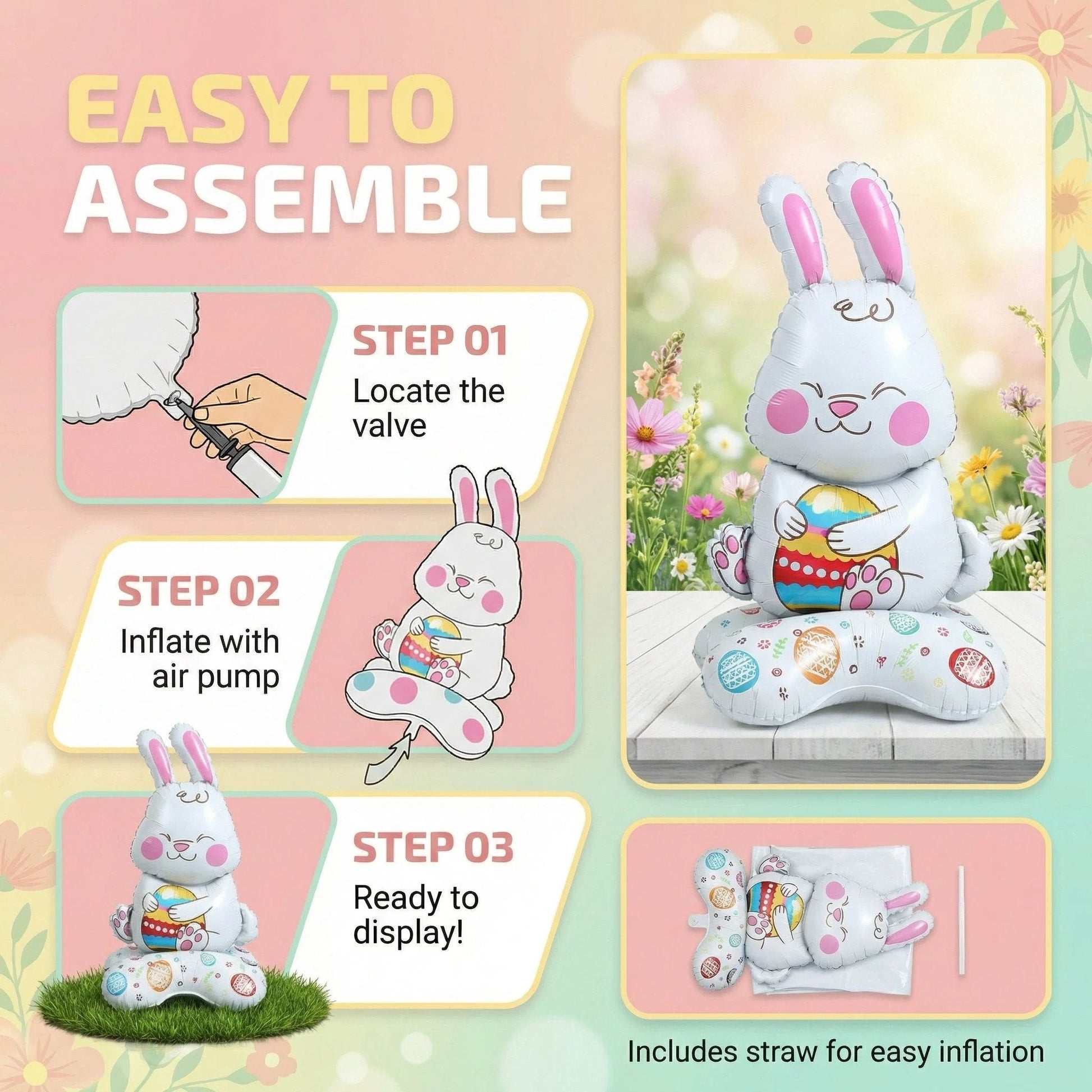 🎁EASTER HOT SALE – 49% OFF!!🐰🎉3Giant 3D Standing Bunny Balloon Self-Supporting Festive Cheer