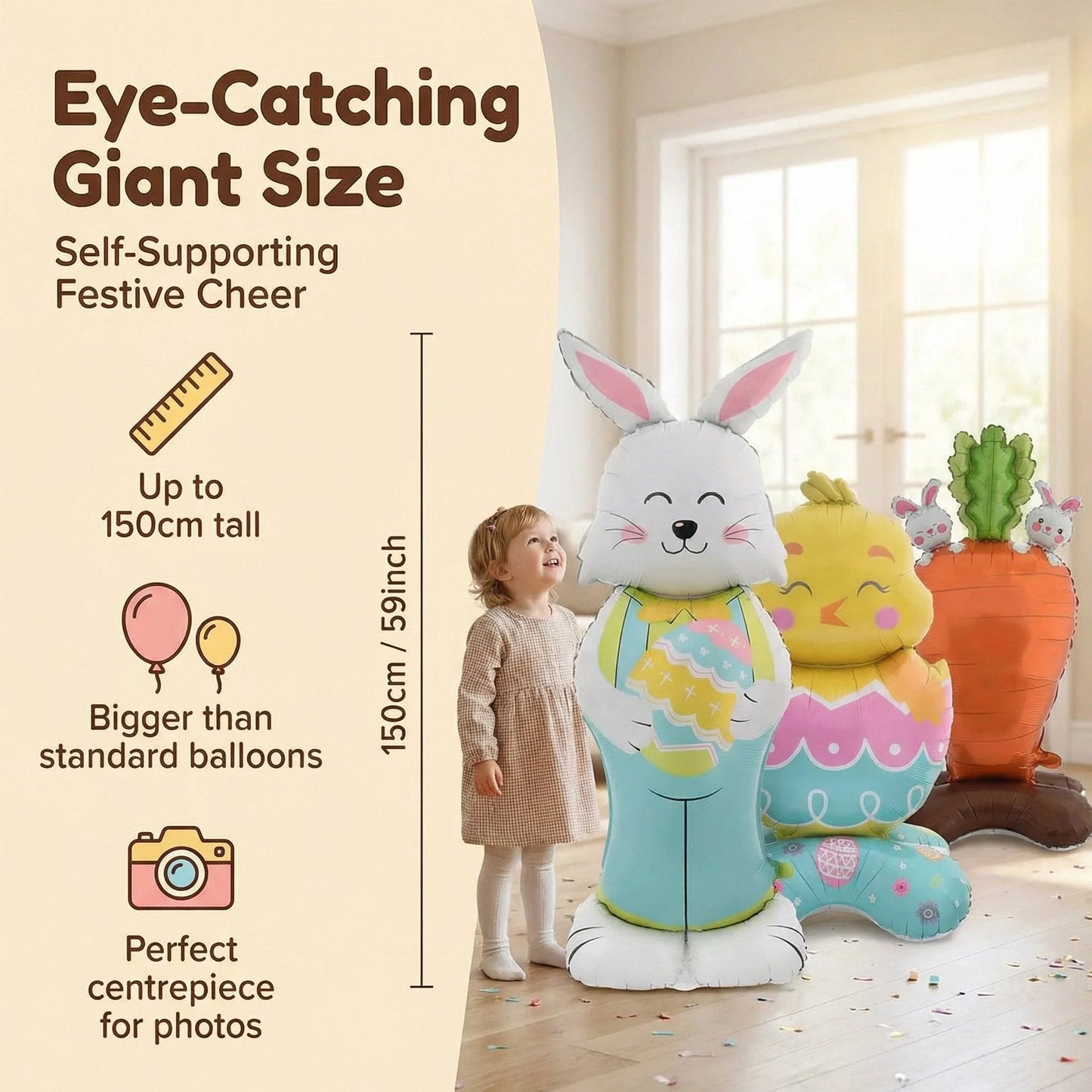 🎁EASTER HOT SALE – 49% OFF!!🐰🎉3Giant 3D Standing Bunny Balloon Self-Supporting Festive Cheer
