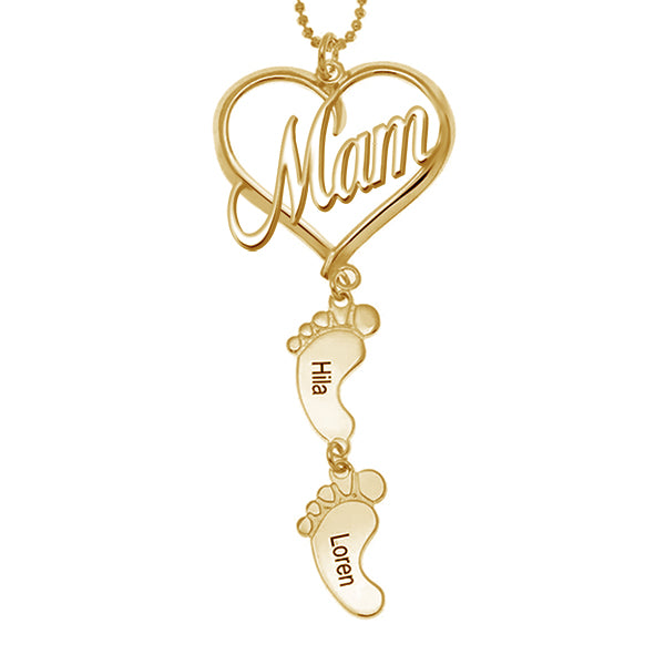 Mother's Day Gift, Mama Heart Pendant With Baby Feet Charm