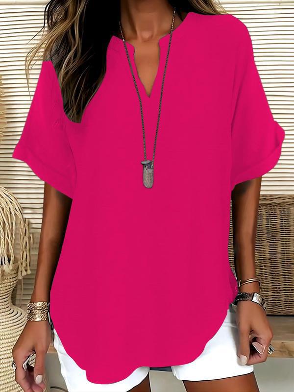 🔥Last Day-60% OFF🖤Women's Plain Short Sleeve Blouse, Casual Solid Color Top for Daily Wear