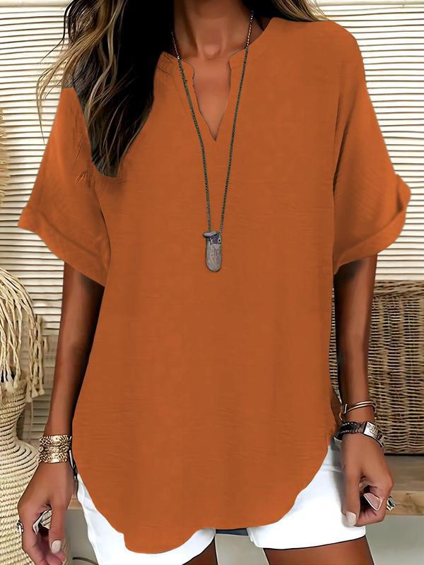🔥Last Day-60% OFF🖤Women's Plain Short Sleeve Blouse, Casual Solid Color Top for Daily Wear