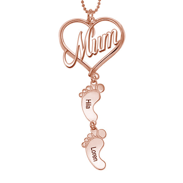 Mother's Day Gift, Mama Heart Pendant With Baby Feet Charm