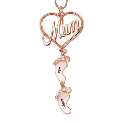 Mother's Day Gift, Mama Heart Pendant With Baby Feet Charm