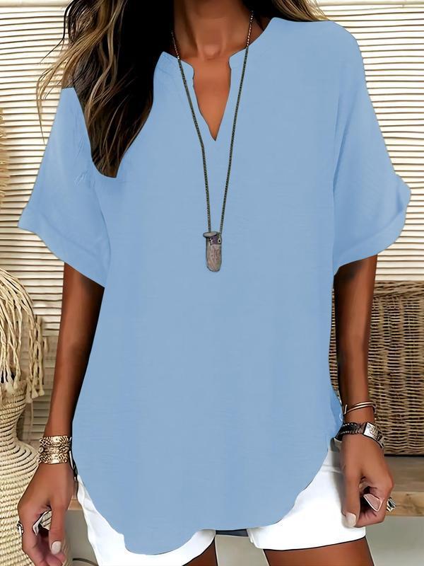 🔥Last Day-60% OFF🖤Women's Plain Short Sleeve Blouse, Casual Solid Color Top for Daily Wear
