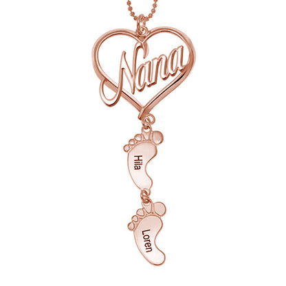 Mother's Day Gift, Mama Heart Pendant With Baby Feet Charm