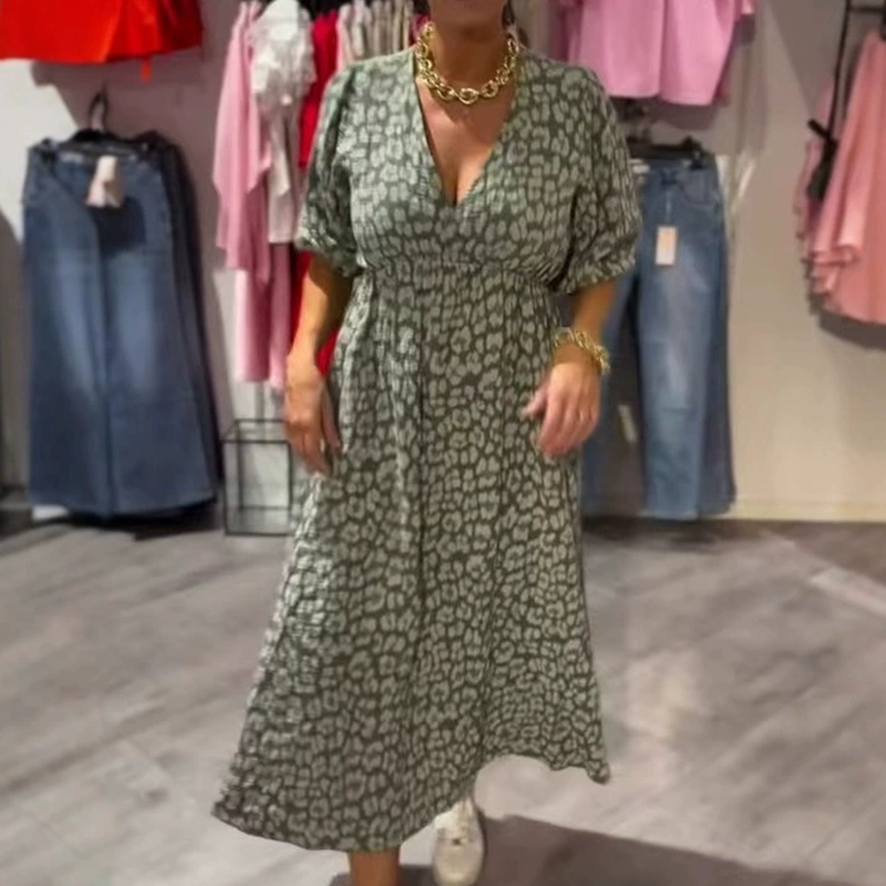 🌸Summer Limited Sale 50% OFF🎨 Women's V-Neck Printed Dress – Brushstrokes of Summer🌺