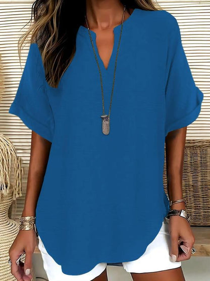 🔥Last Day-60% OFF🖤Women's Plain Short Sleeve Blouse, Casual Solid Color Top for Daily Wear