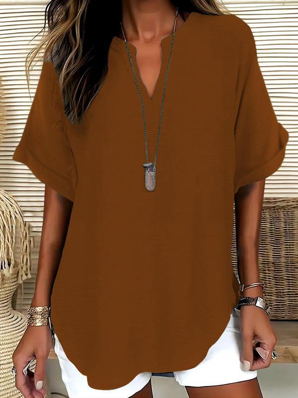 🔥Last Day-60% OFF🖤Women's Plain Short Sleeve Blouse, Casual Solid Color Top for Daily Wear